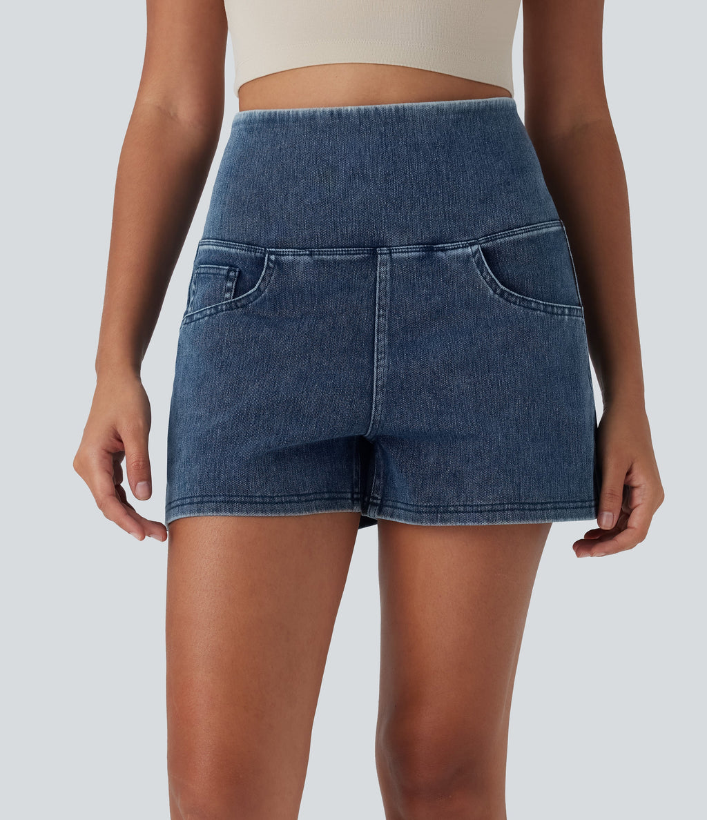 FlexTM SoCinched High Waisted Tummy Control Denim Casual Shorts 3'' with Pockets