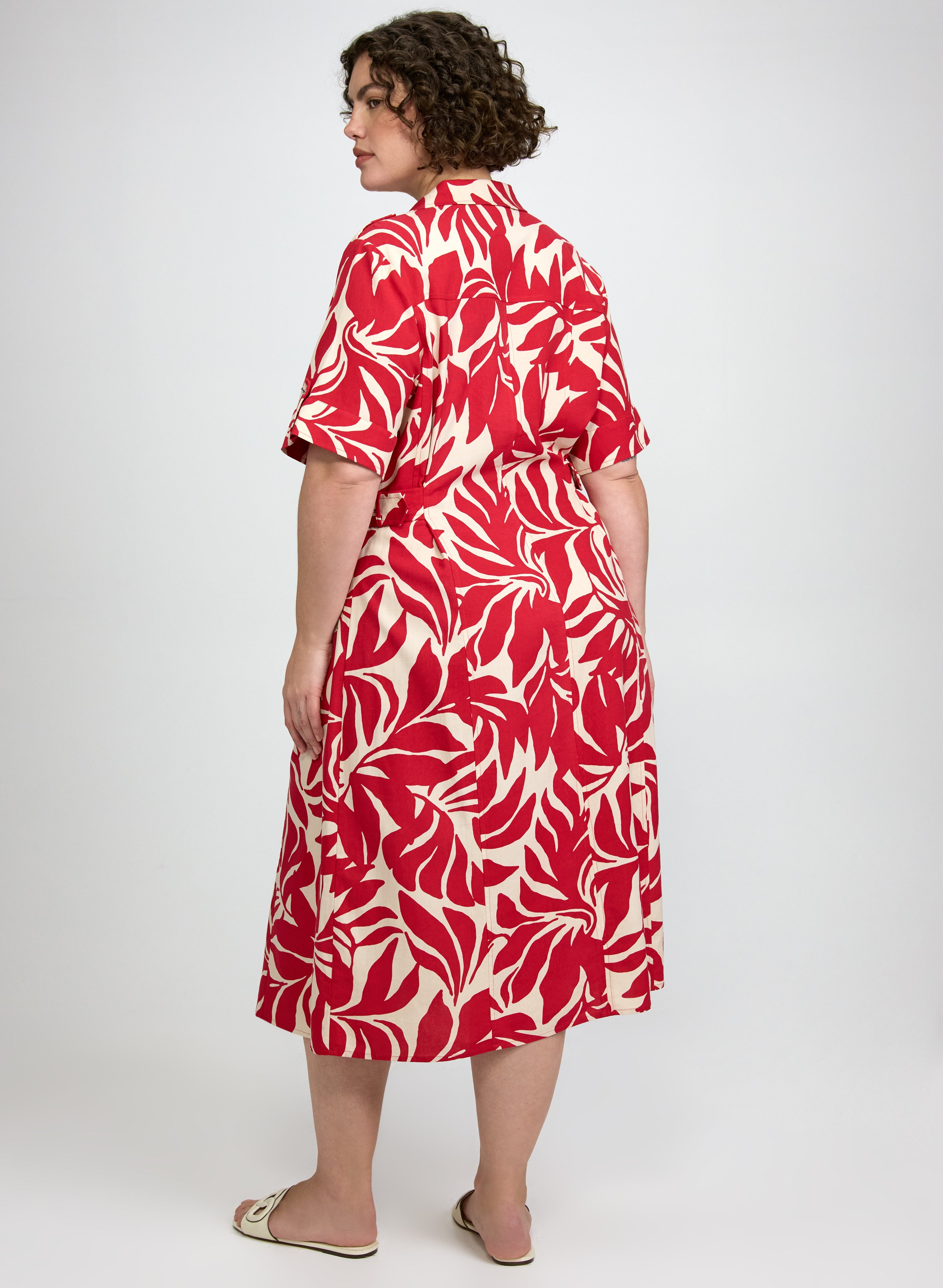 Leaf Print Linen-Blend Dress