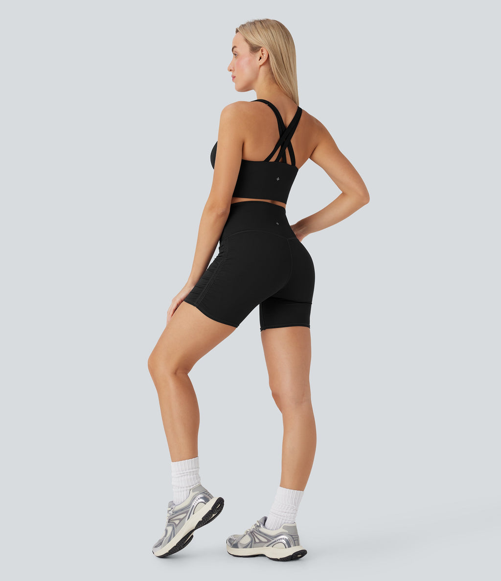 SoftlyZeroTM QuickDry SoCinched High-Waisted Tummy-Control Ruched Running Biker Shorts 5''