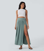 SoCinched Ribbed High Waisted Tummy Control Draped 2-in-1 Maxi Casual Skirt