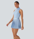 BreezefulTM Sleeveless Cut Out 2-in-1 Pleated Quick Dry Mini Tennis Active Dress with Pockets