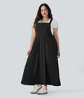 BreezefulTM Flowy Quick Dry Midi Casual Plus Size Pinafore Dress with Pockets