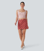 Mid Rise 2-in-1 Plaid A-line Mini Casual Skirt with Pocket