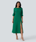 Tie Back Zipper Puff Sleeve Dress