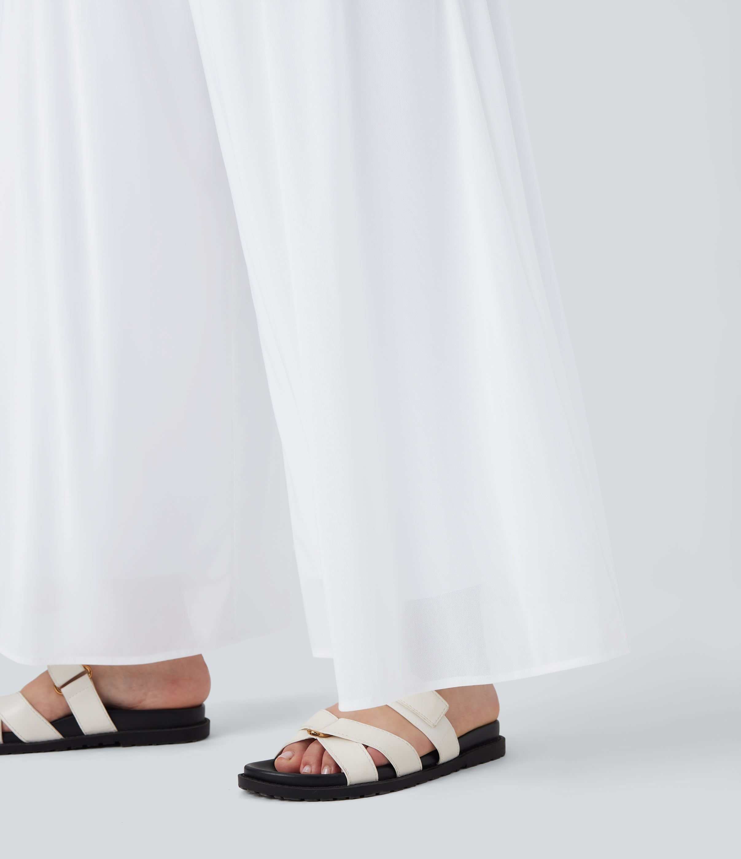 Plus Size High Waisted Mesh Overlay Wide Leg Casual Pants with Pockets