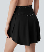 SoftlyZeroTM QuickDry High Waisted Studded Crossover 2-in-1 Mini Pickleball Skirt with Pockets
