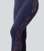 SoftlyZeroTM High Waisted Crossover Contrast Lace Built-in Underwear Yoga Leggings with Pocket-UPF50+