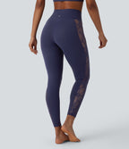 SoftlyZeroTM High Waisted Crossover Contrast Lace Built-in Underwear Yoga Leggings with Pocket-UPF50+