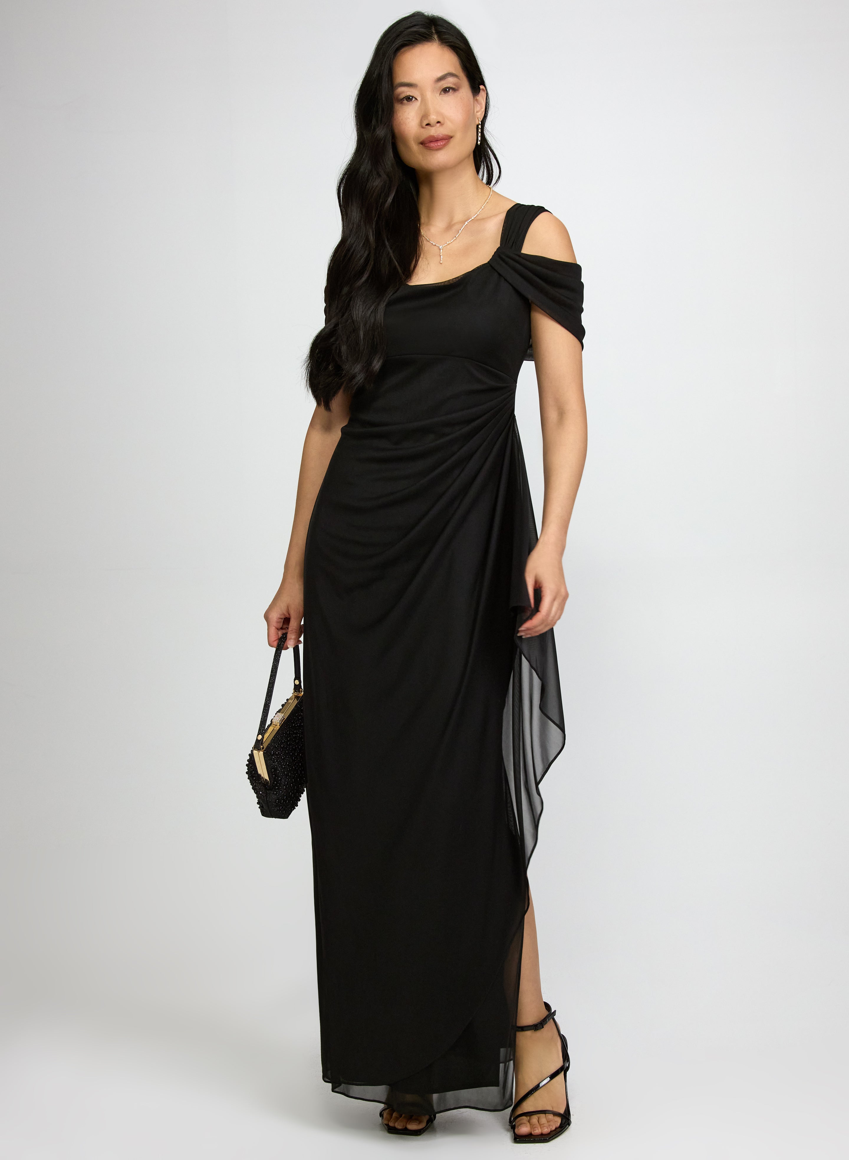 Mesh Cowl Neck Dress
