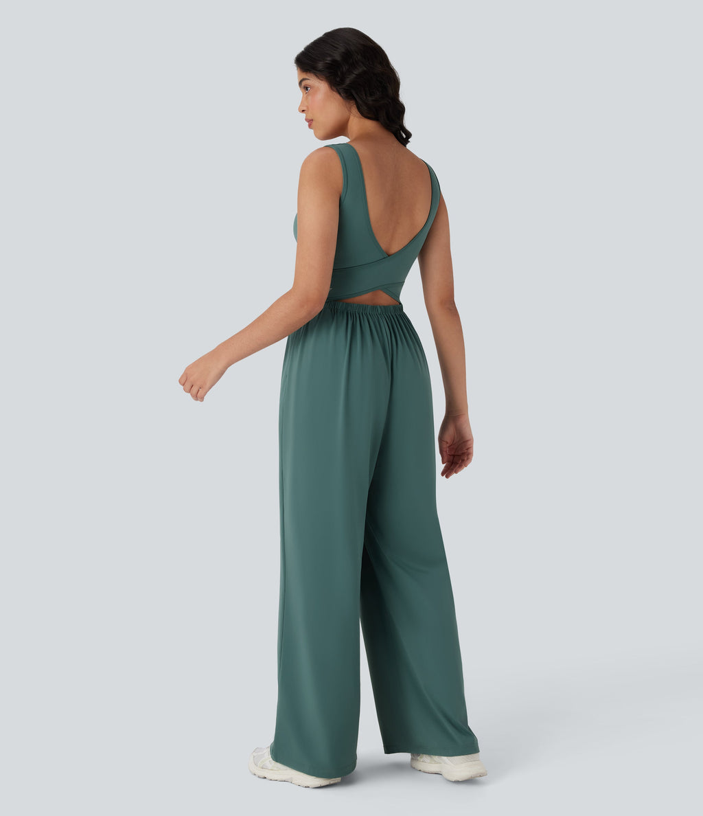 SoftlyZeroTM Airy Wide Leg Cool Touch Yoga Jumpsuit with Pockets-Easy Peezy