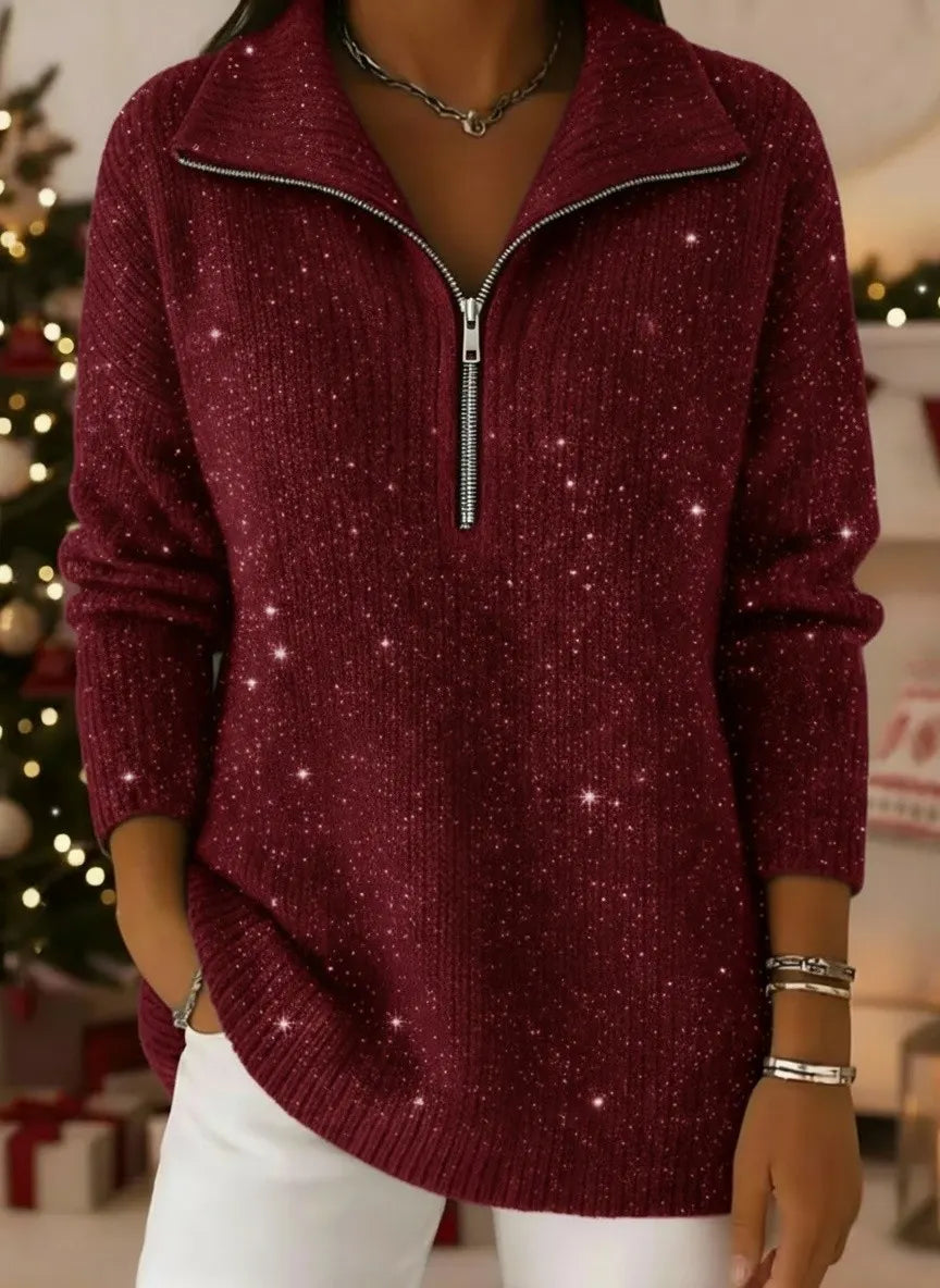 🎄 New Arrivals🔥Women's Cozy Zipper Collar Sweater Pullover