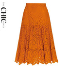 Orange Petal Hollow One-Piece Swimsuit&Skirt