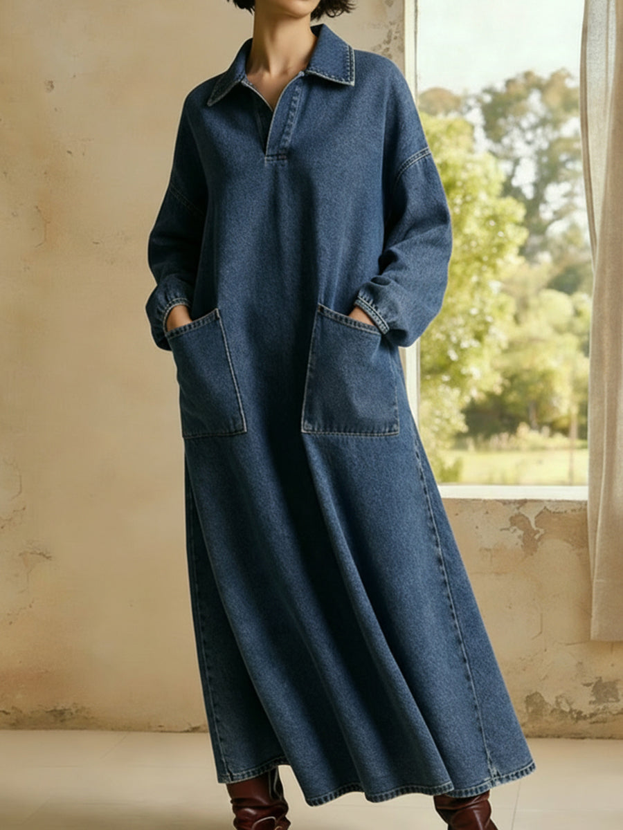 🔥New Arrivals🔥Casual Polo-neck Denim Dress