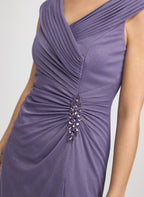 Glitter Mesh Portrait Collar Dress