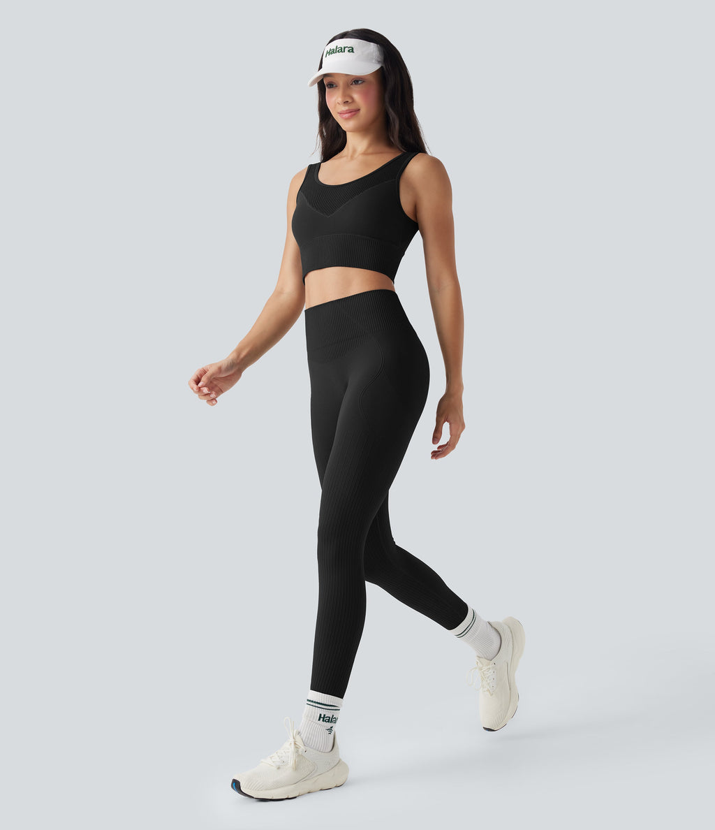 Light Support Seamless Flow U Back Ribbed Hem Yoga Sports Bra