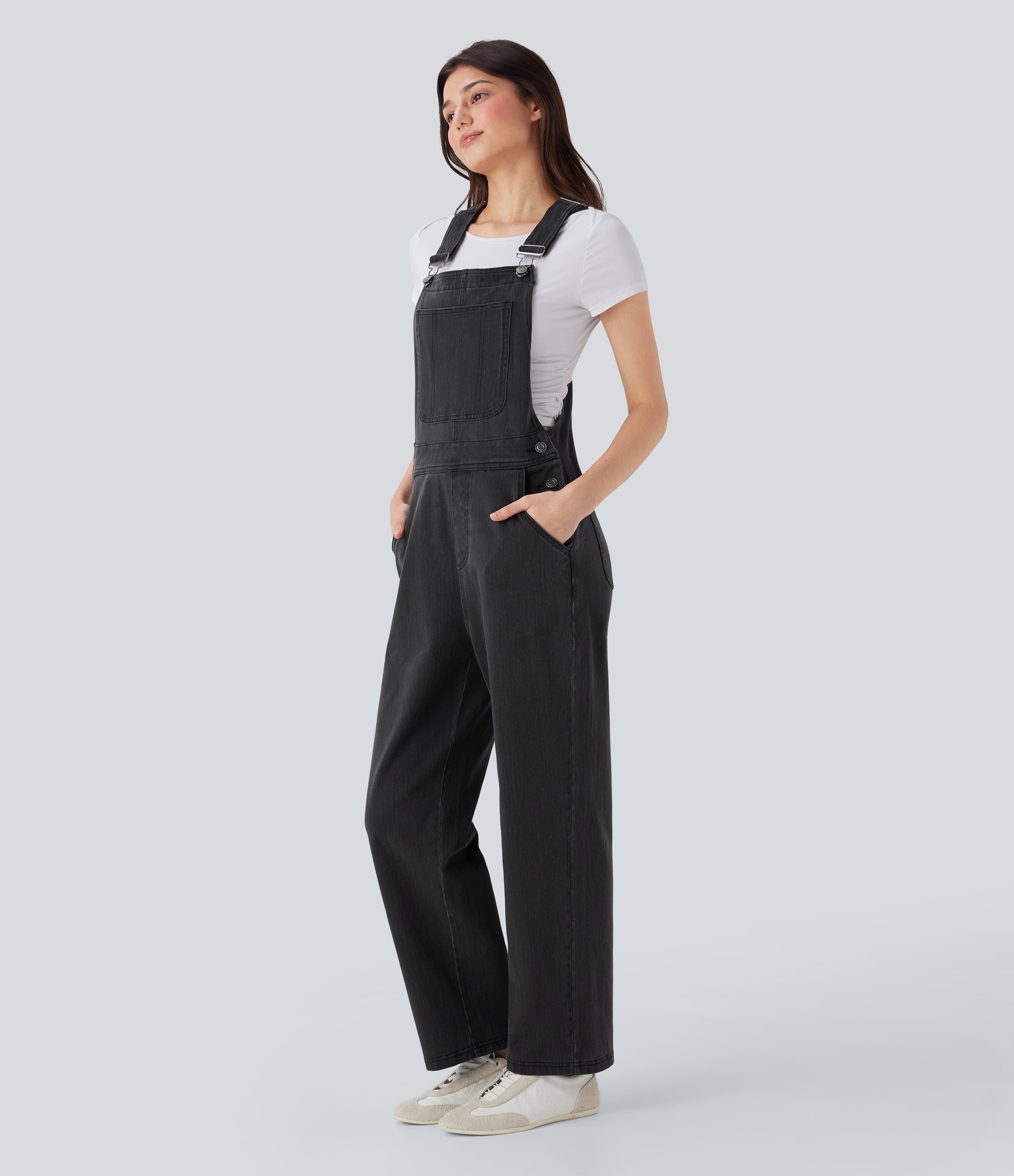 FlexTM Straight Leg Denim Casual Overalls with Pockets