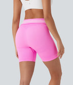 Seamless Flow Foldover High Waisted Color Block Workout Biker Shorts