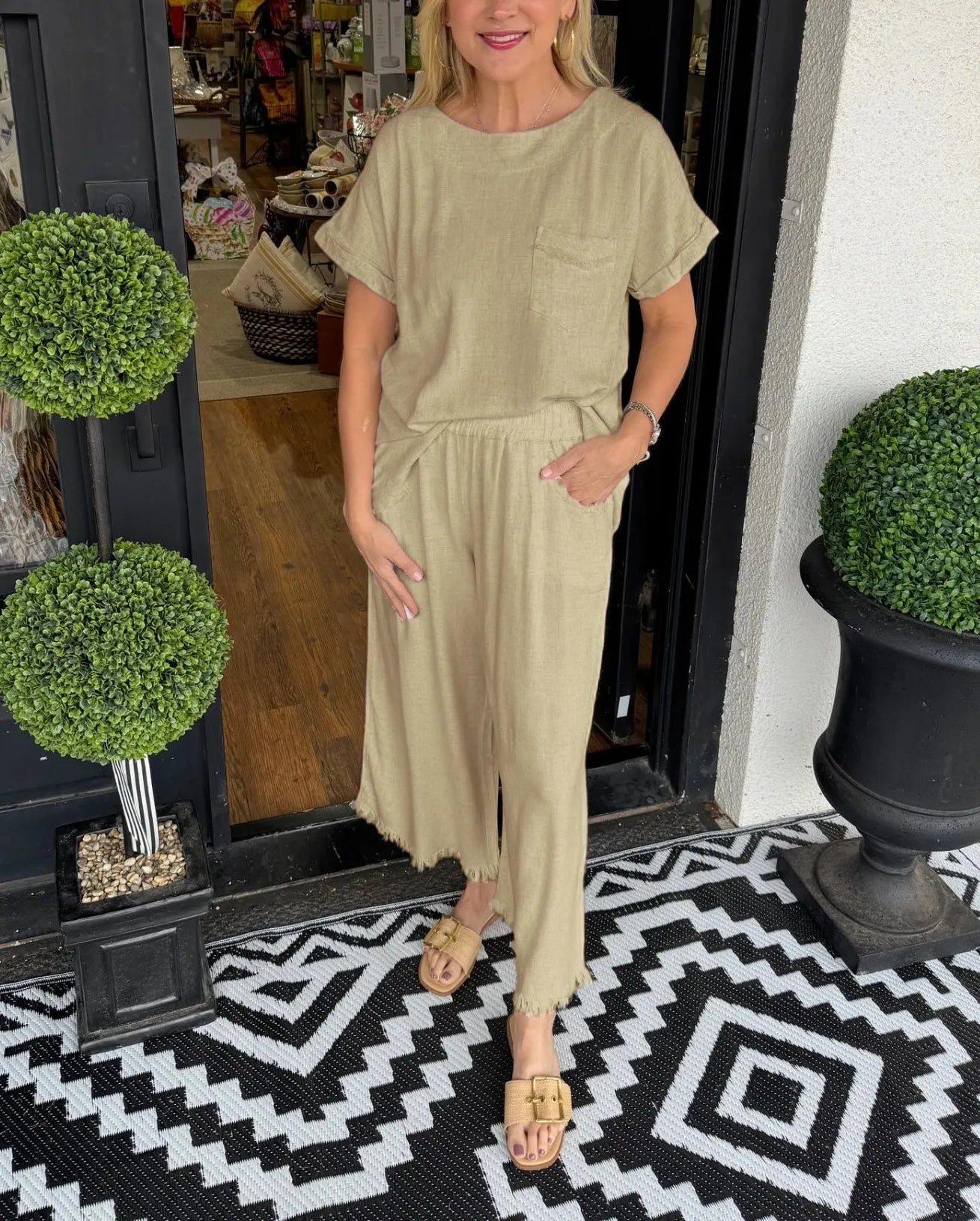 Women's Casual Solid Cotton Linen Lounge Set (Buy 2 Free Shipping)