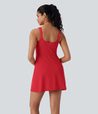 SoftlyZeroTM Plush Push-Up Molded Cups Zipper 2-in-1 Yoga Active Dress with Pockets-Easy Peezy-D/DD/DDD/F