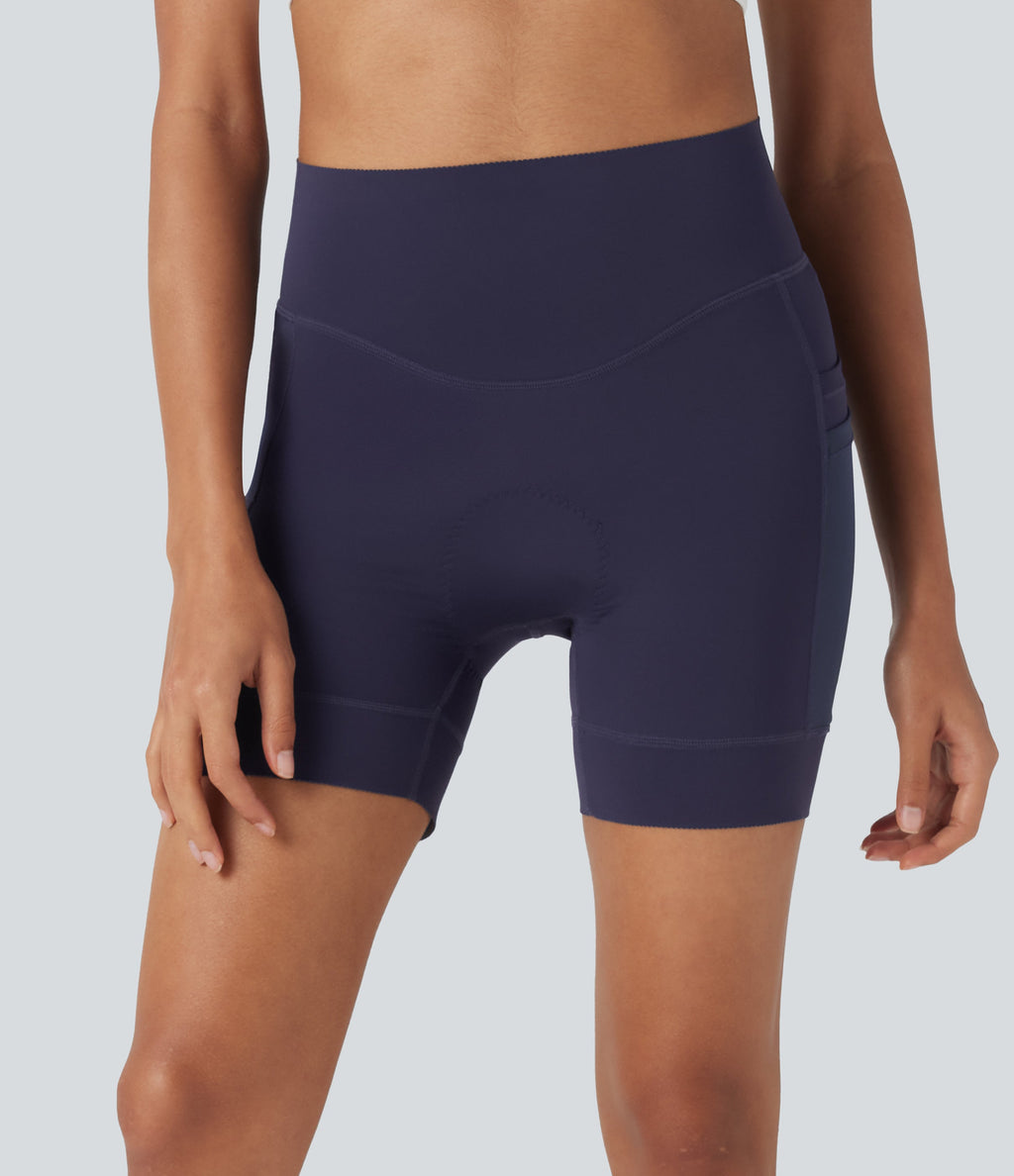 SpeedWaveTM High Waisted Contrast Mesh Quick Dry Cycling Chamois Padded Biker Shorts 5'' with Pockets
