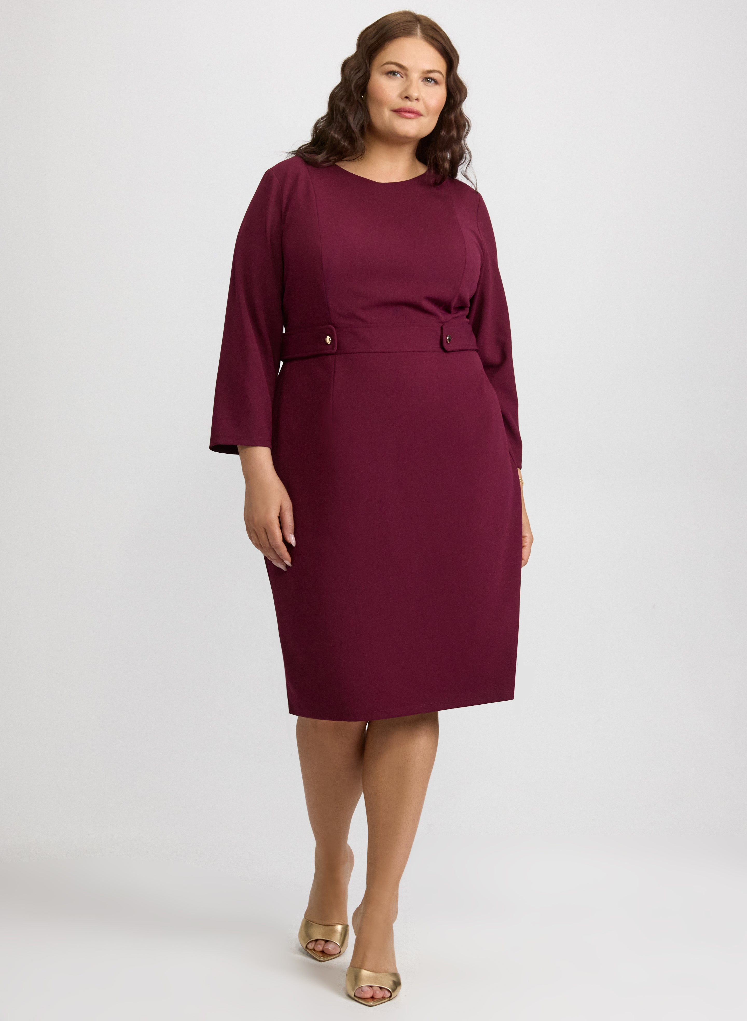 Buttoned-Tab Sheath Dress - Plus