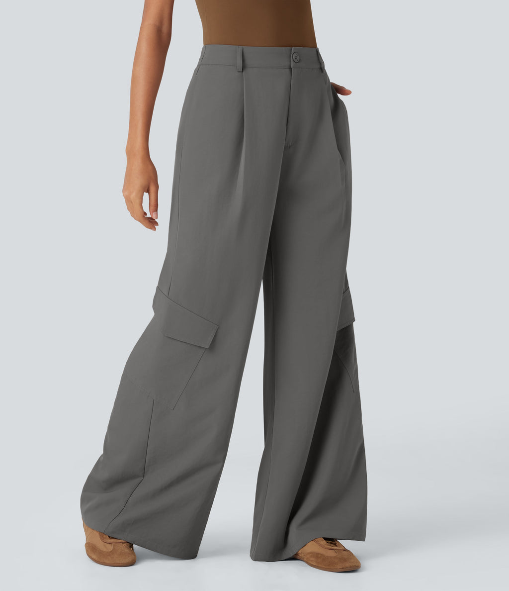 High Waisted Wide Leg Casual Cargo Pants with Pockets
