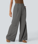 High Waisted Wide Leg Casual Cargo Pants with Pockets