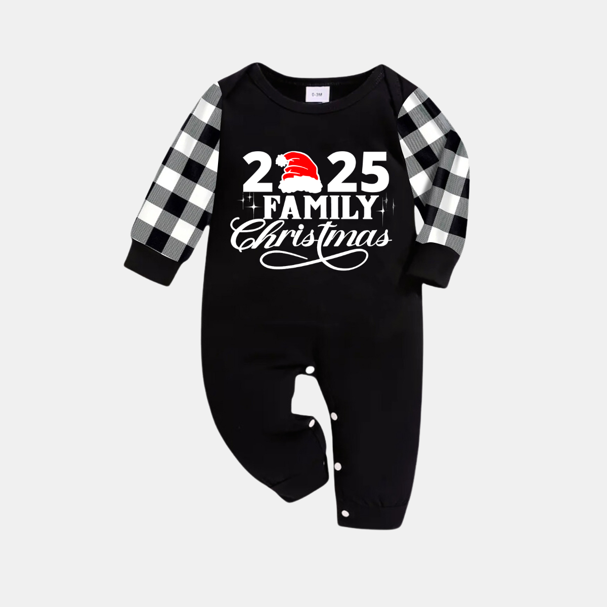 "2025 Family Christmas" Letter Print Black Long Sleeve Top with Black And White Plaid Pants Family Matching Pajamas