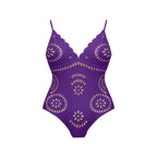 Purple Scalloped Hollow Sexy One-Piece Swimsuit&Skirt