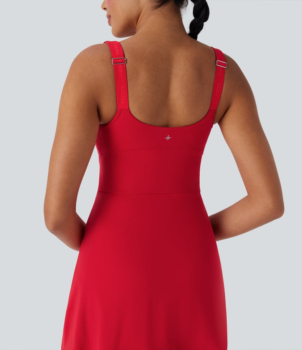 SoftlyZeroTM Plush Push-Up Molded Cups Zipper 2-in-1 Yoga Active Dress with Pockets-Easy Peezy