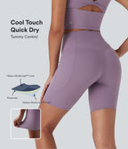 UltraSculptTM Cool Quick Dry SoCinched High Waisted Tummy Control Shaping Yoga Biker Shorts 7'' with Pockets-UPF50+