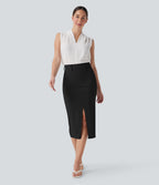 High Waisted Tummy Control Butt Lifting Casual Bodycon Skirt with Built-in Shapewear Shorts