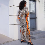 Boho Zebra Casual Half Sleeve Maxi Kaftan Dress