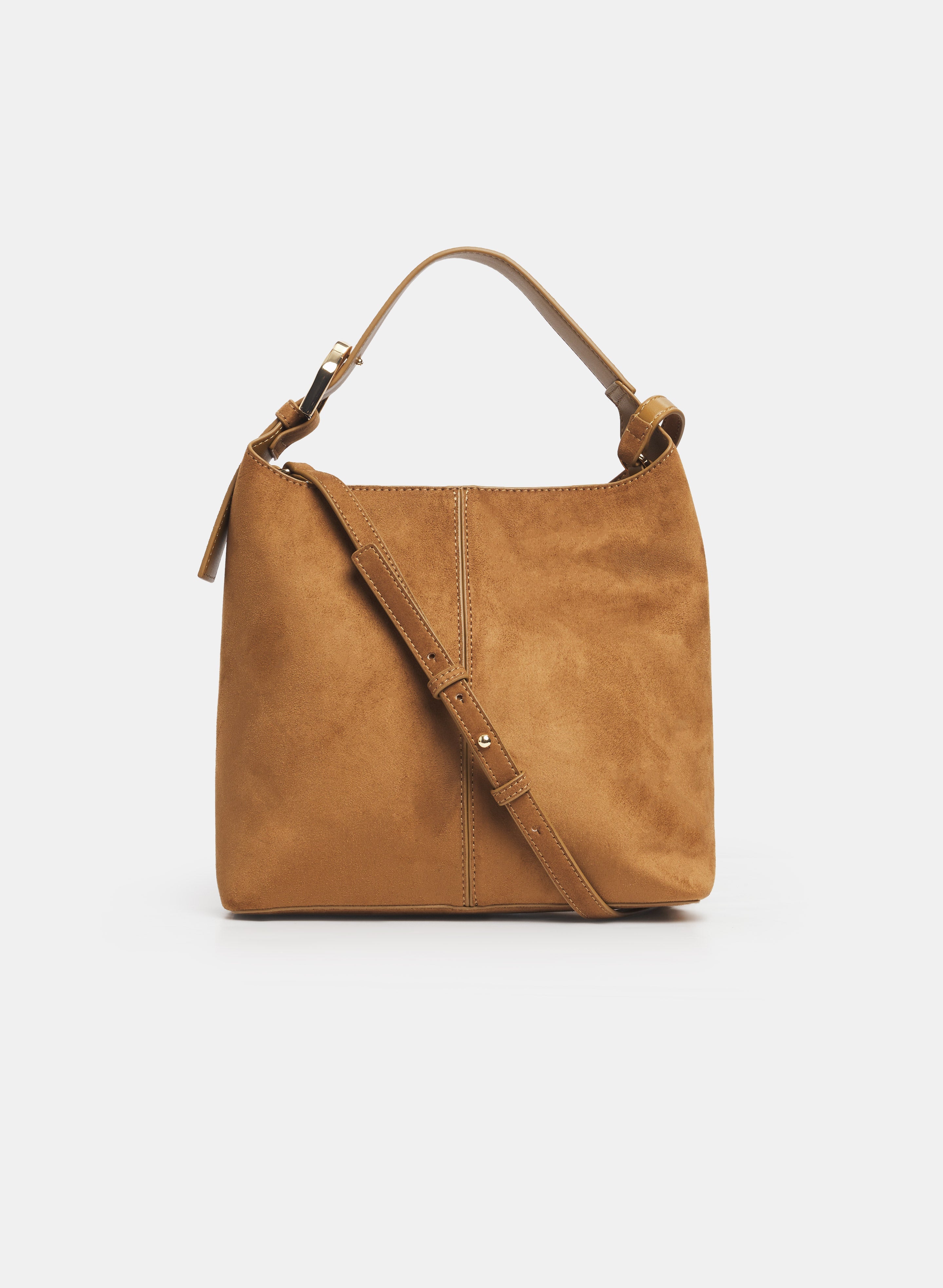 Buckled Top-Handle Bucket Bag