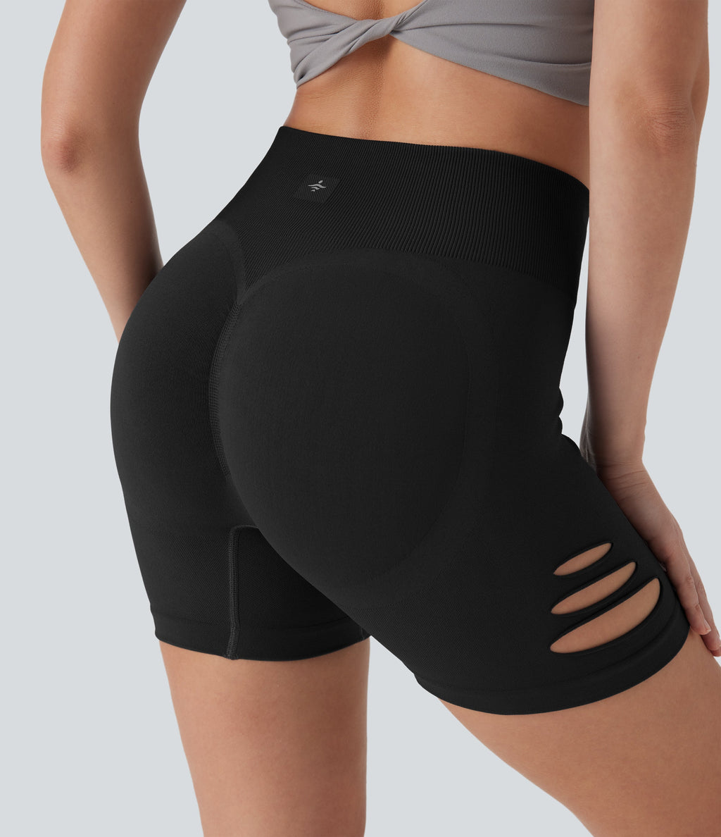 Seamless Flow High Waisted Cut Out Yoga Biker Shorts 4''