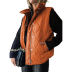 Women Cropped Puffer Vest Stand Collar Sleeveless Lightweight Quilted Vest