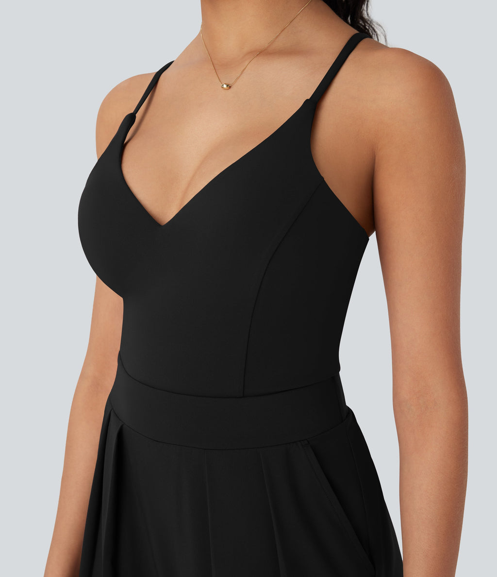 BreezefulTM Wide Leg Quick Dry Casual Slip Jumpsuit with Pockets-Easy Peezy Edition