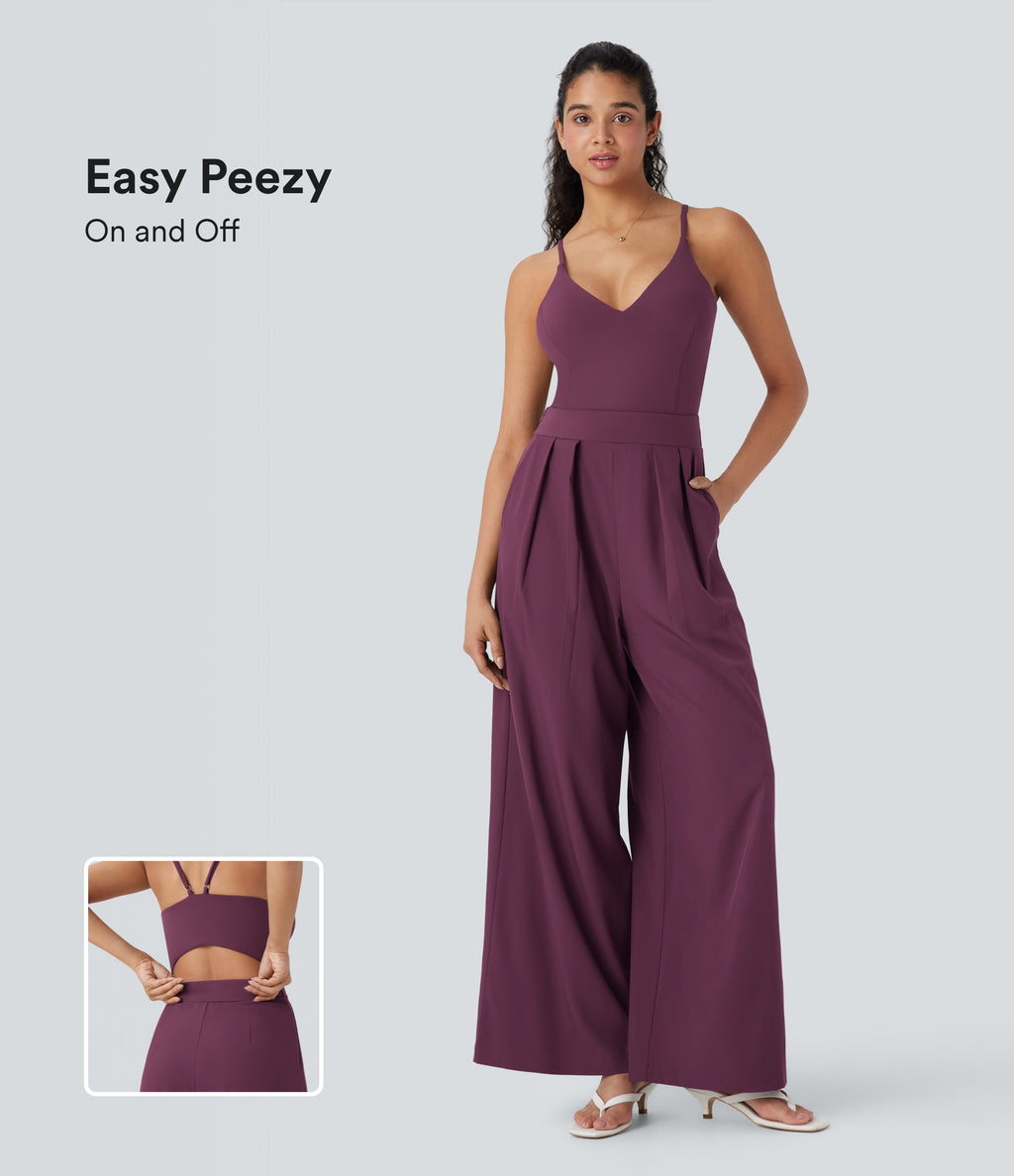 BreezefulTM Wide Leg Quick Dry Casual Slip Jumpsuit with Pockets-Easy Peezy Edition