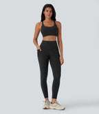 UltraSculptTM Cool Quick Dry SoCinched High Waisted Tummy Control Cut Out Yoga Leggings with Pockets-UPF50+