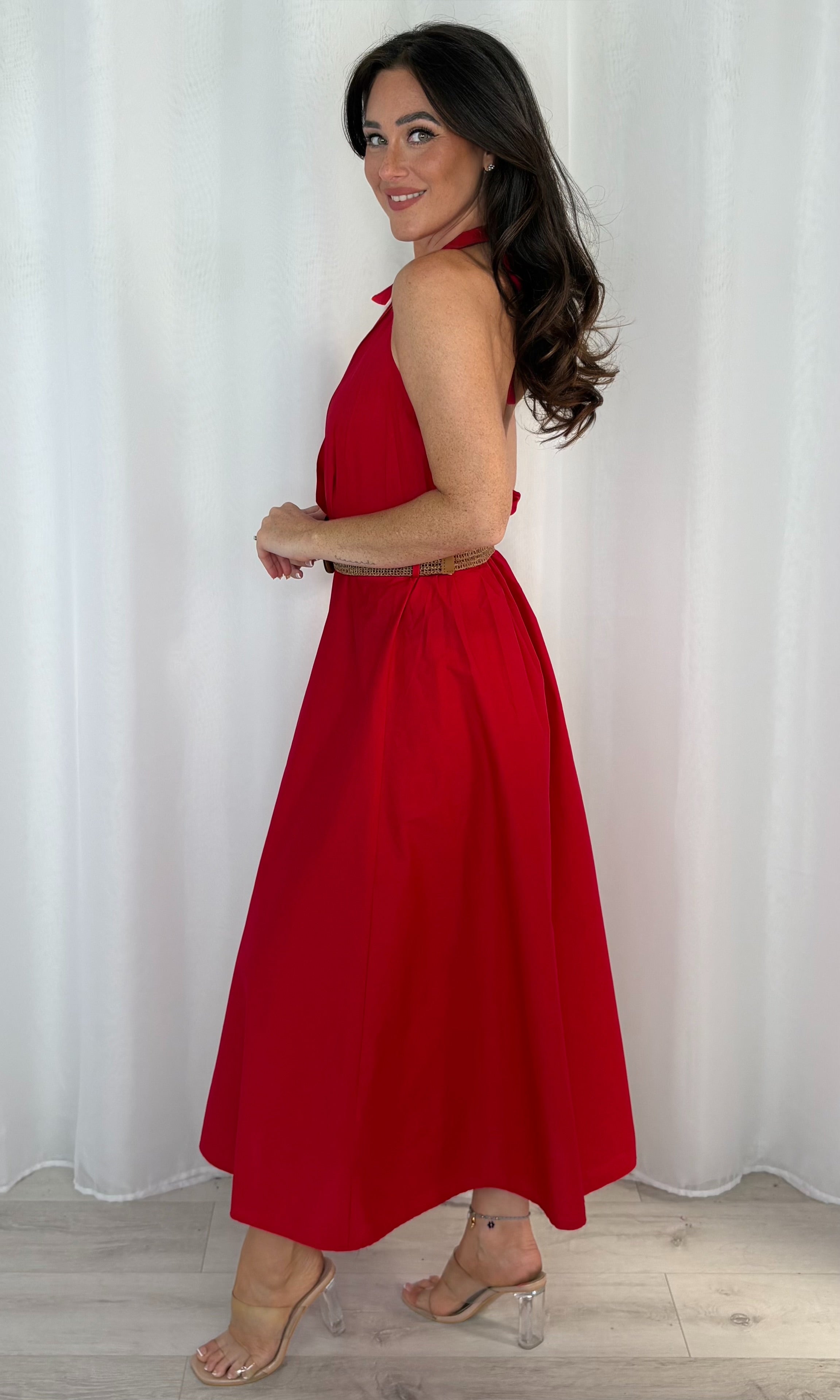 Woven Belt Strap Midi Dress (5 Colours)