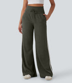 2026🔥 Ribbed SoCinched High Waisted Tummy Control Drawstring Wide Leg Color Block Casual Trousers with Pockets