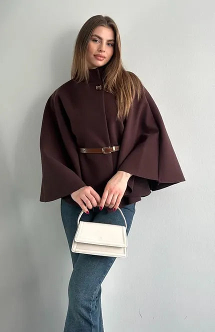 🔥SALE 60% OFF🔥 Women's Winter Fashion Casual Solid Color Waist Strap Cloak Jacket