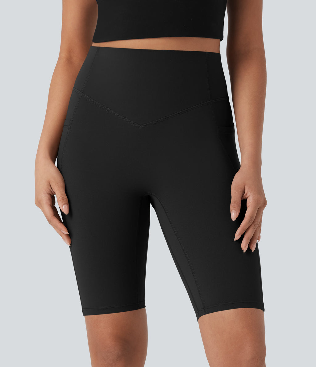 UltraSculptTM SoCinched High Waisted Scrunch Butt Lifting Tummy Control Side Pocket Shaping Workout Biker Shorts 9''