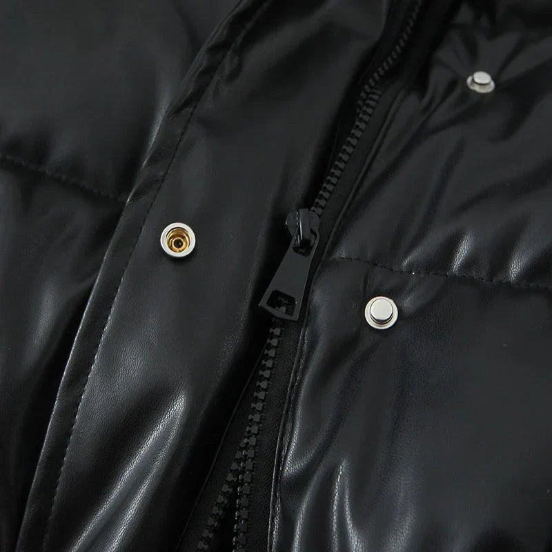 PU leather quilted jacket for women