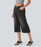 FlexTM Low Rise Washed Casual Capri Baggy Jeans with Pockets