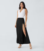 High Waisted Draped 2-in-1 Maxi Casual Skirt
