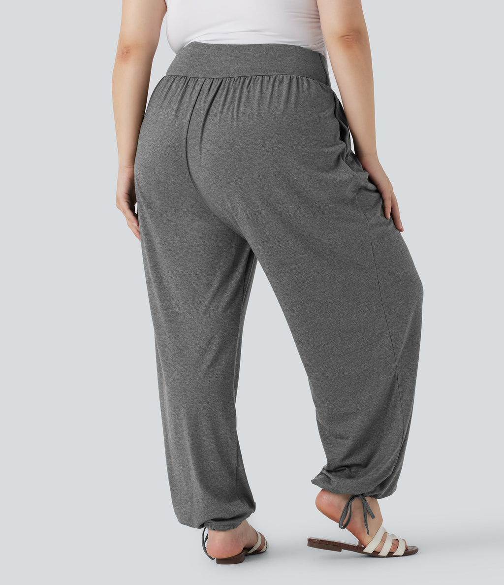 Plus Size Crossover High Waisted Drawstring Casual Joggers with Pockets