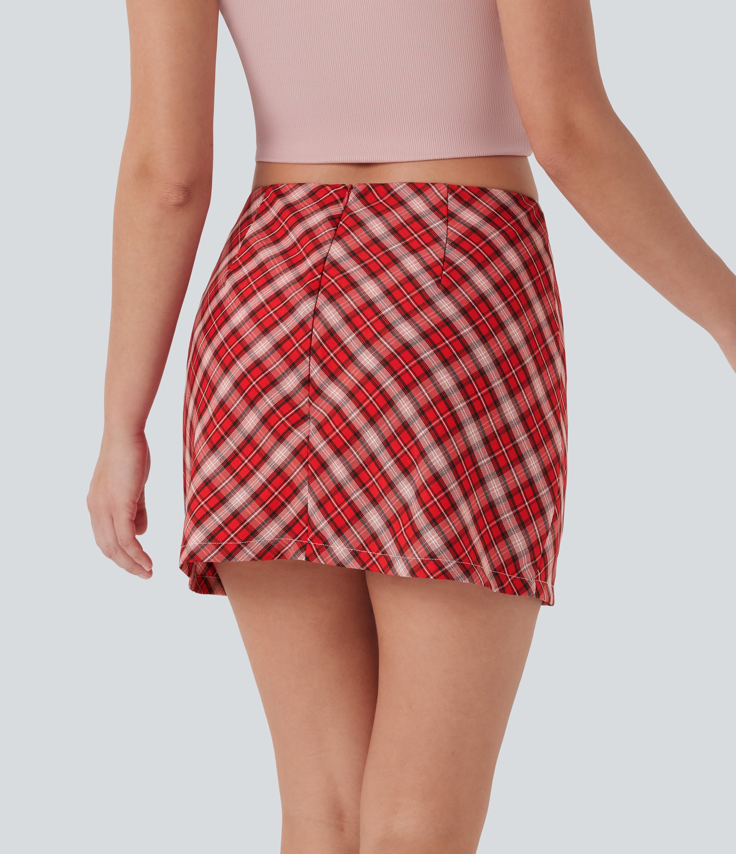 Mid Rise 2-in-1 Plaid A-line Mini Casual Skirt with Pocket