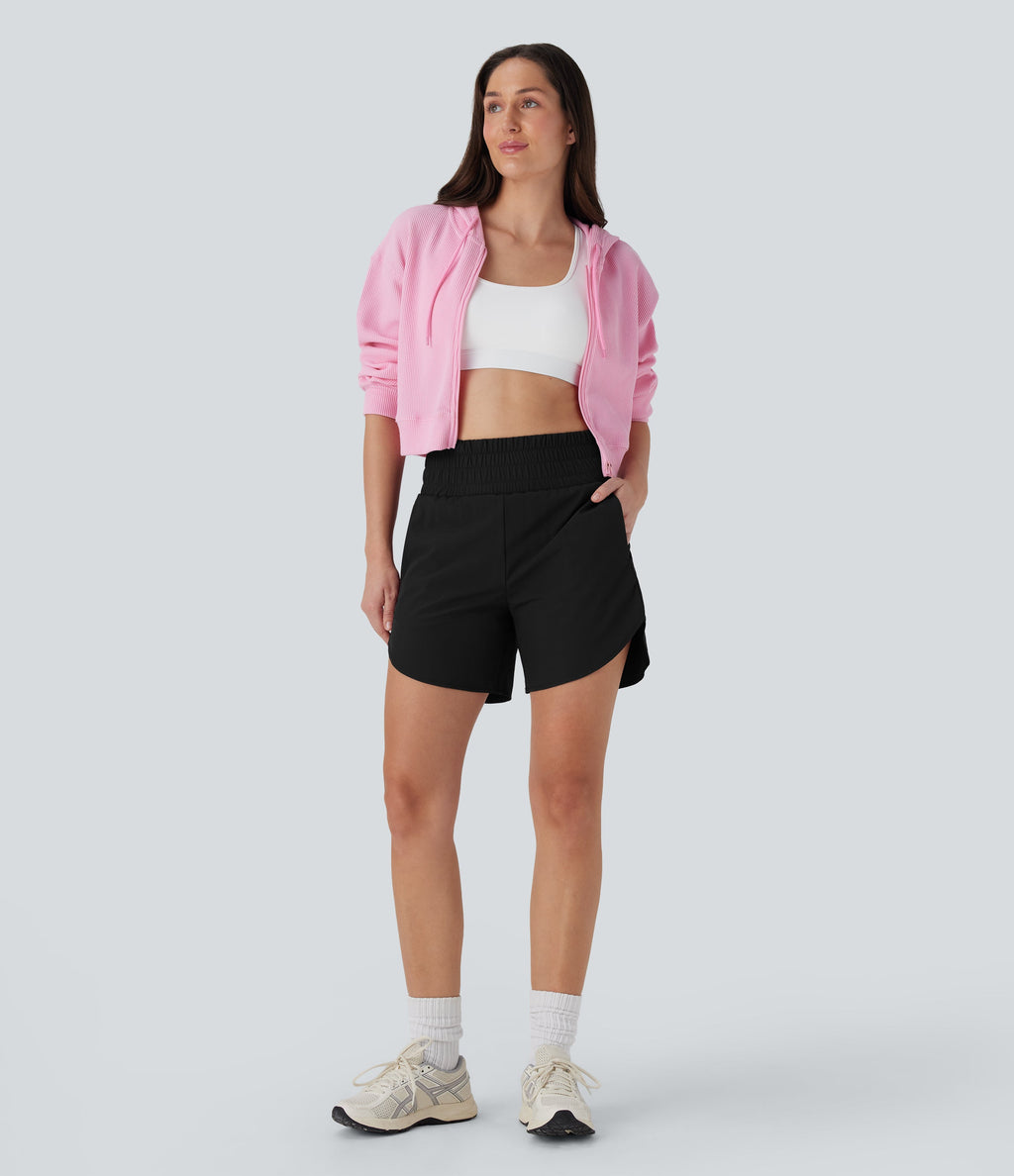 BreezefulTM High Waisted Pockets 2-in-1 Curved Hem Quick Dry Running Shorts 5.5''-Longer Length