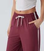 SoftlyZeroTM Airy Low Rise Drawstring Color Block Straight Leg Cool Touch Casual Pants with Pockets-UPF50+